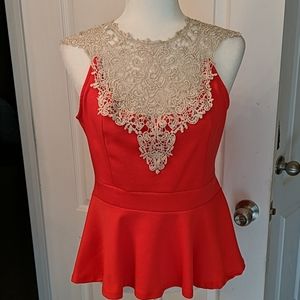 Bright coral/ lace top/ open tie back